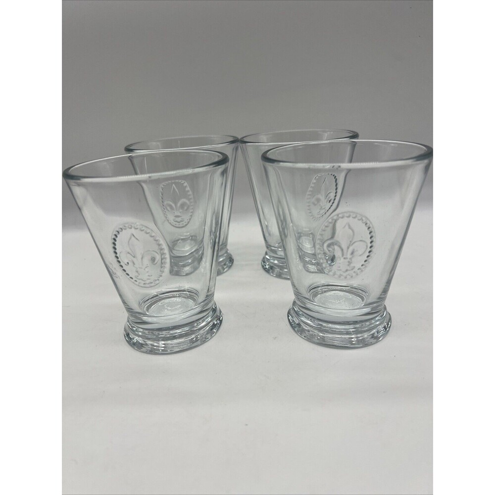 La Rochere Fleur de Lis Tumbler Glasses 4x3.5” Tall Footed 8 Oz Old Fashioned 4